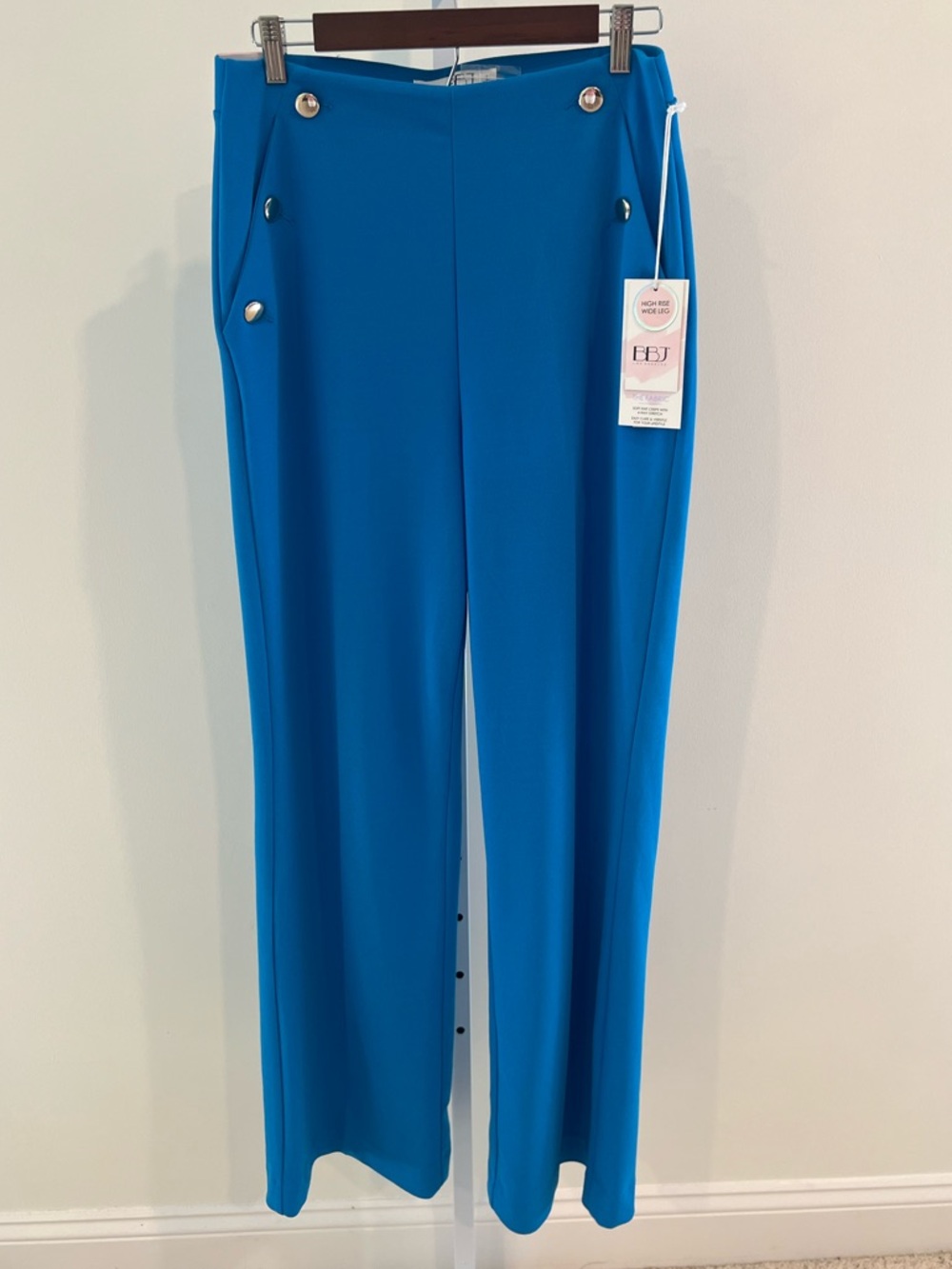 NWT BBJ Bright Blue Sailor Style Gold Button Pull On Trouser Pants Womens Large